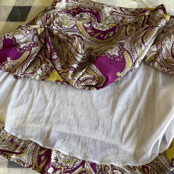 Twenty One Cream A-Line Skirt with Purple and Yellow Paisley - Picture 4 of 9